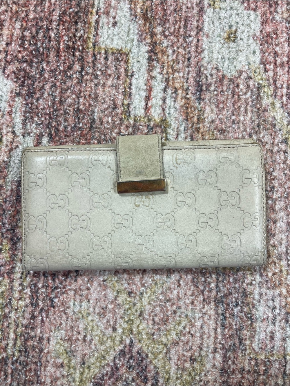 Gucci Guccissima Beige Leather Continental Wallet GG Embossed